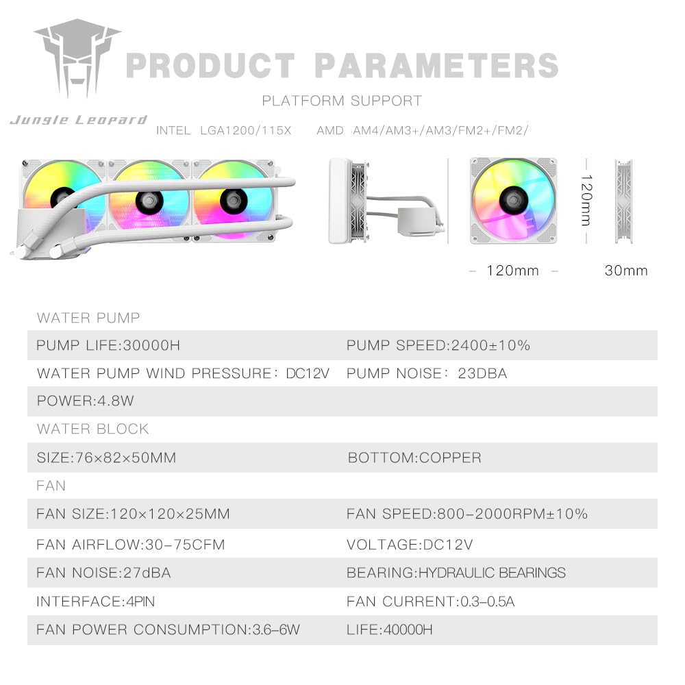 JUNGLE LEOPARD TK1 240P ARGB CPU White Liquid Cooler - مبرد مائي