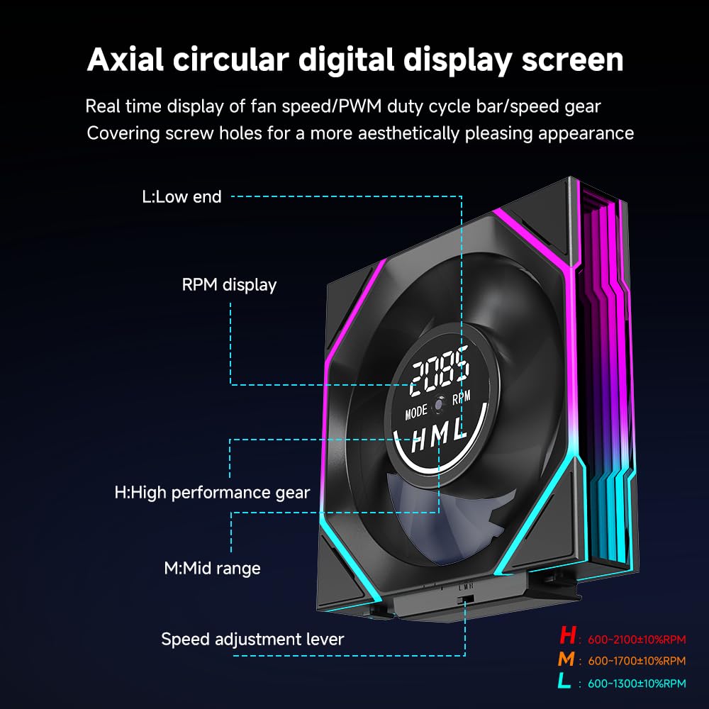 Jungle Leopard Interstellar Digital Fan V4 120mm Case Fan Black-3Pack, Computer Cooling PC ARGB CPU Cooler Daisy Chain Fan - مراوح تبريد مع شاشه