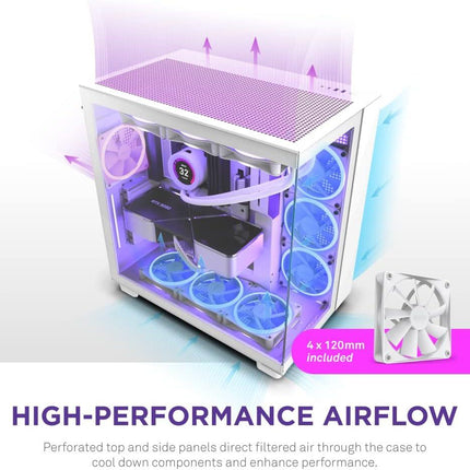 NZXT H Series H9 Flow Edition White ATX Mid-Tower Case - كيس أبيض