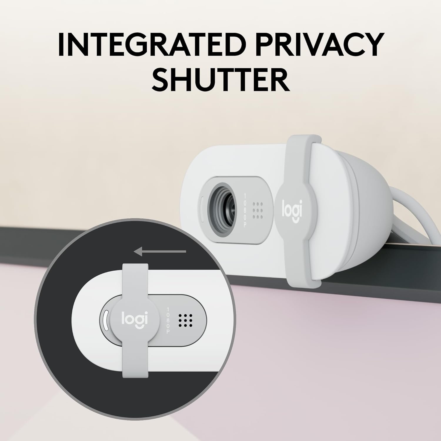 Logitech Brio 100 Full HD 1080p Webcam for Meetings, Streaming, Desktop, Laptop, PC - Built-in Mic, Shutter, Works with Zoom, Microsoft Teams, Nintendo Switch 2’s new GameChat Mode-Off -White - كام
