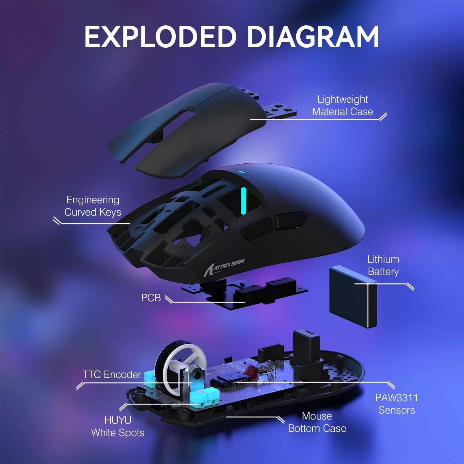 ATTACK SHARK X11 Wireless Gaming Mouse with Charging Dock Black - ماوس قيمنق وايرليس