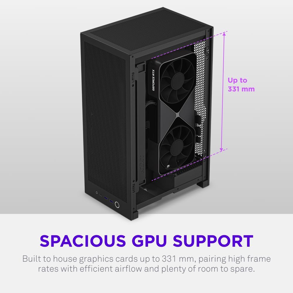 NZXT H2 Flow Mini-ITX Airflow Case – Black, Compact SFF Chassis, Perforated Mesh Front Panel & Tempered Glass - كيس حجم صغير