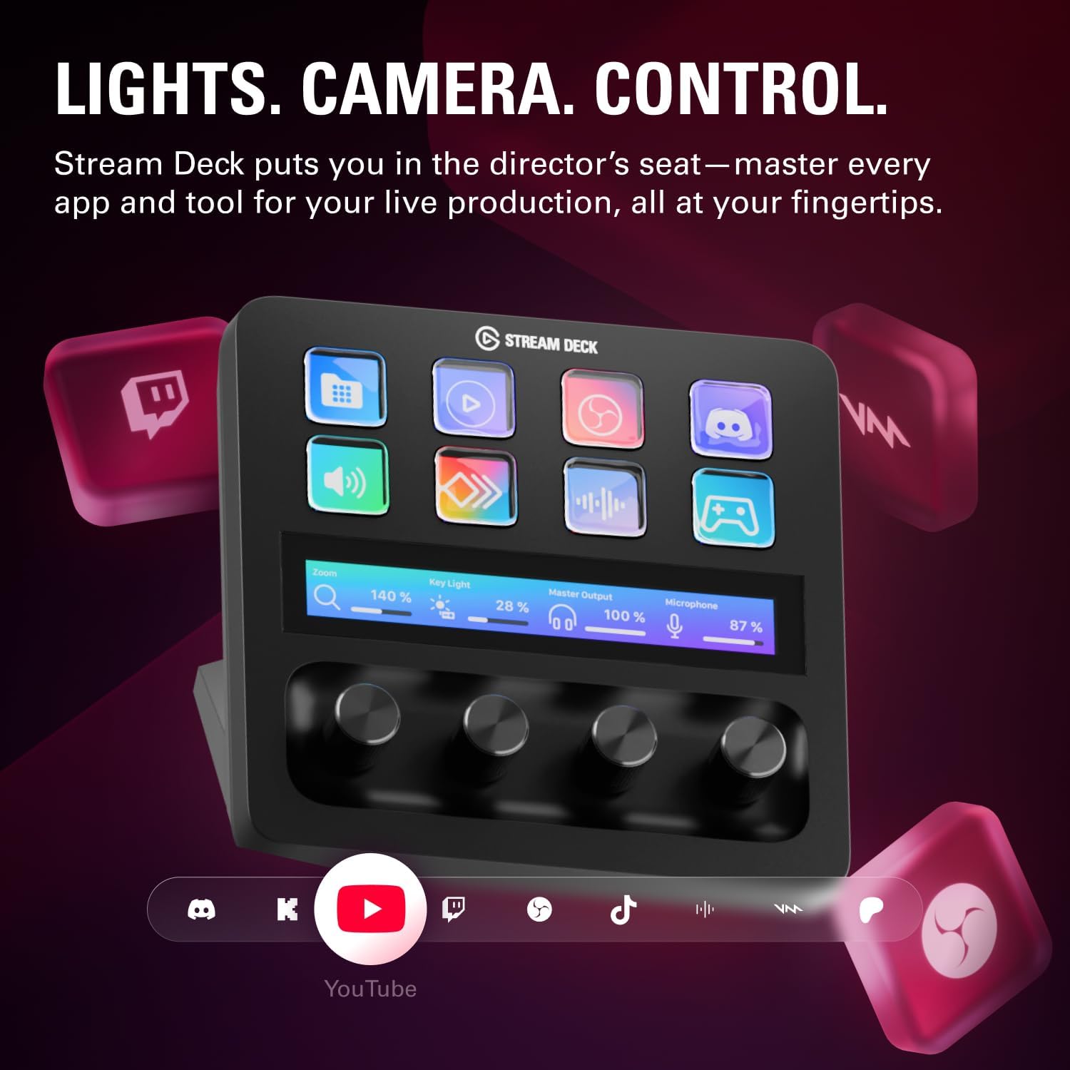 Elgato Stream Deck +, Audio Mixer, Production Console and Studio Controller for Content Creators, Streaming, Gaming, with customizable touch strip dials and LCD keys, works with Mac and PC - مكسر صوت معه ستريم