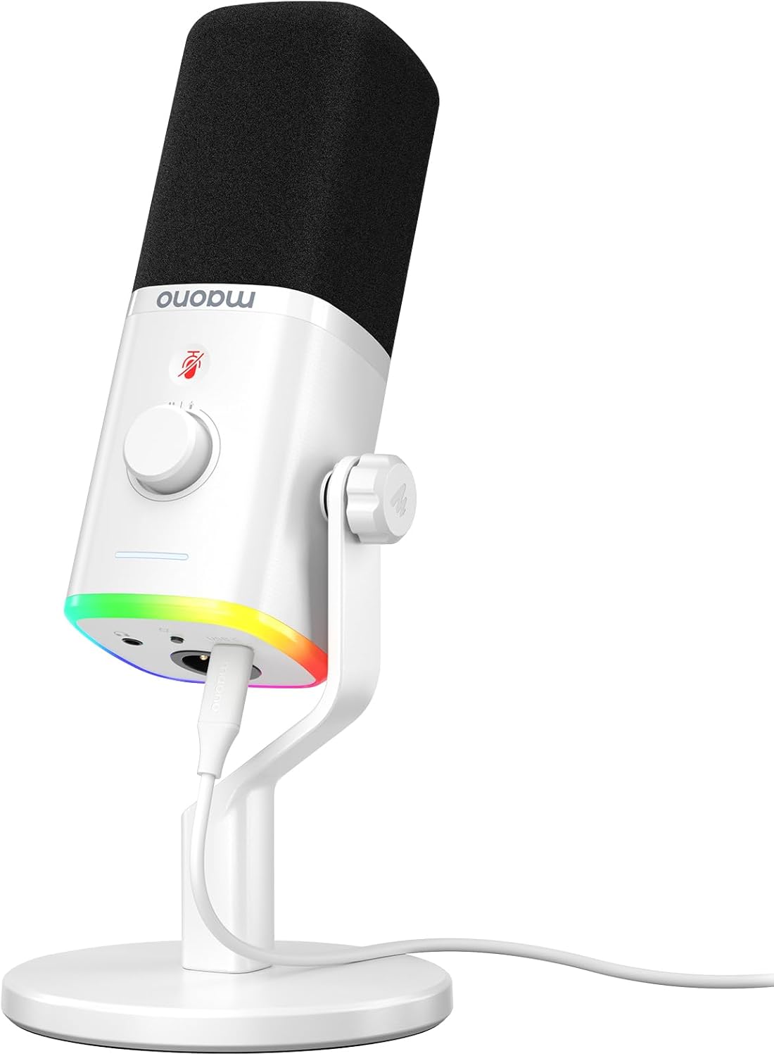 MAONO Dynamic Gaming Microphone: USB XLR Dynamic Computer Microphone with Software-RGB PC Mic for Gamer-Podcast Mic for Streaming Recording Studio YouTube Content Creation Online Chat PD100X (White) - مايك أبيض