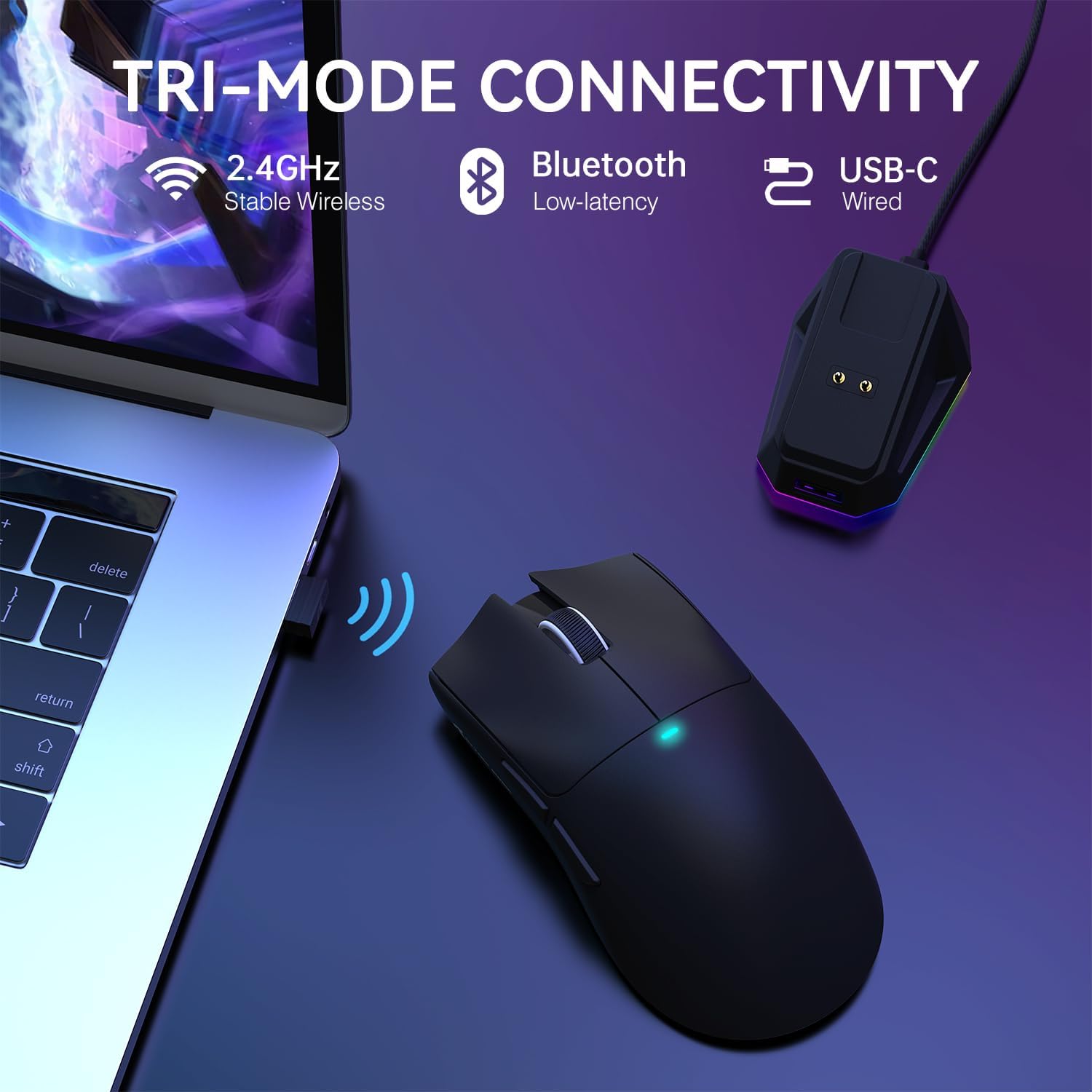 ATTACK SHARK X11 Lightweight Wireless Gaming Mouse with RGB Charging Dock,Tri-Mode-2.4G/USB-C Wired/BT,22K DPI,PAW3311 Optical Sensor,HUYU Switch, 5 programmable Buttons for PC/Mac(Black)  - ماوس قيمنق لاسلكي