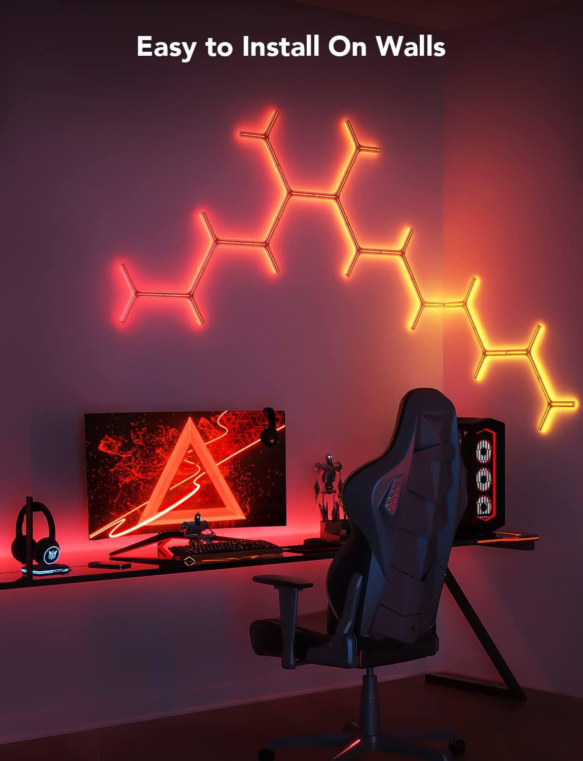 Govee Glide Y-Shape LED Light Panels 7-Pack (H6065) – 3D Metallic Smart RGBIC Wall Panels - إضاءة حائط