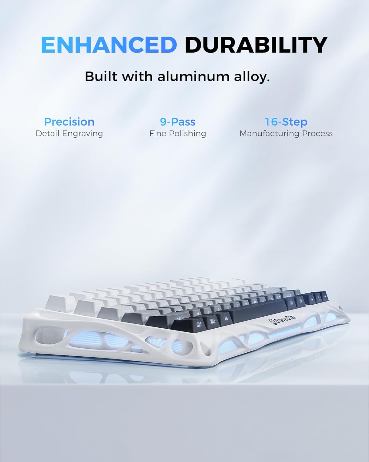 GravaStar Mercury K1 75% Wireless Mechanical Gaming Keyboard, Aluminum Alloy Exoskeleton Design, Gasket Custom Keyboard Hot-Swap Socket, Linear Switches, RGB Backlit White - كيبورد