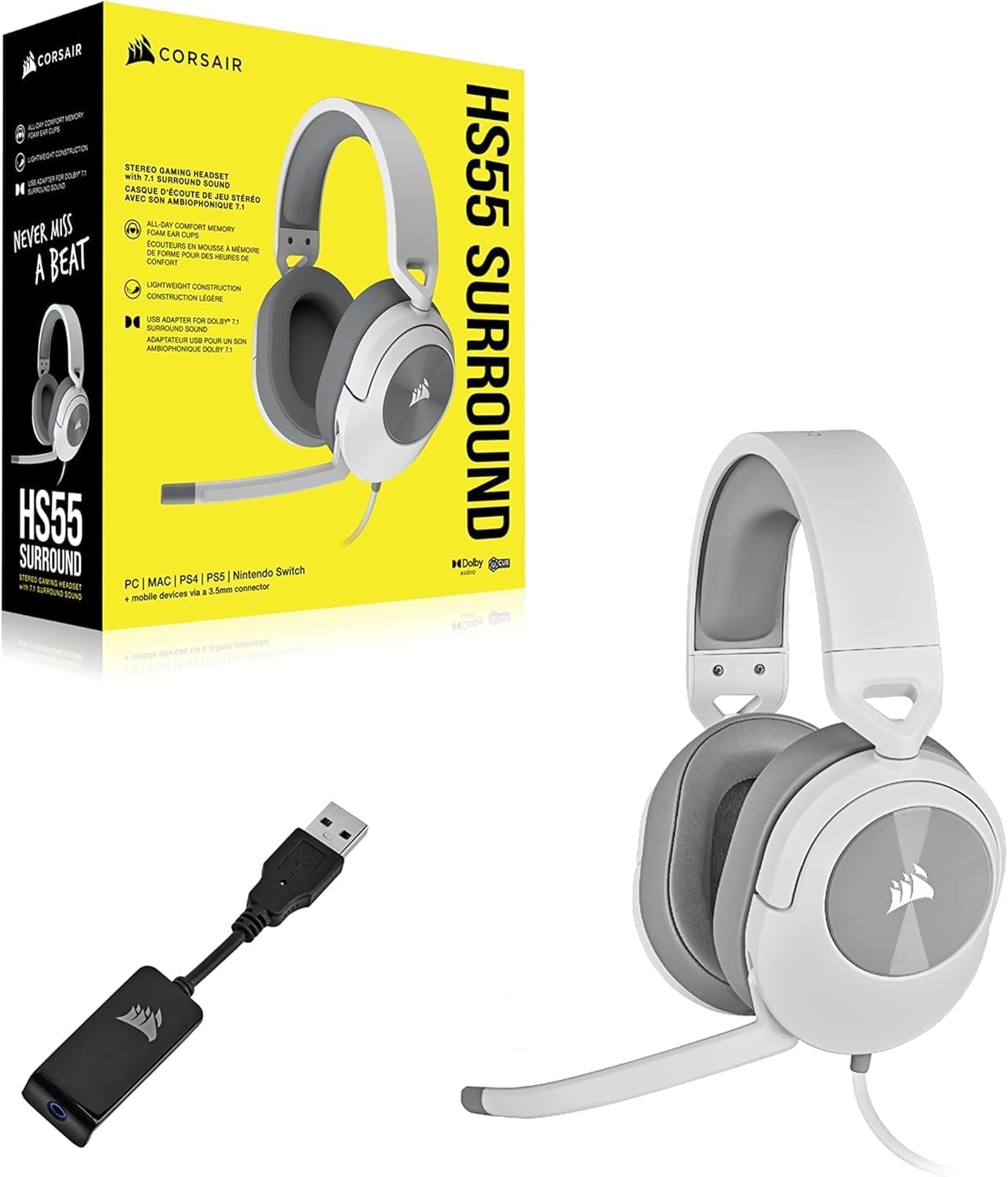 CORSAIR GAMING HEADSET HS55 SURROUND WIRED WHITE (EU)-سماعة رأس