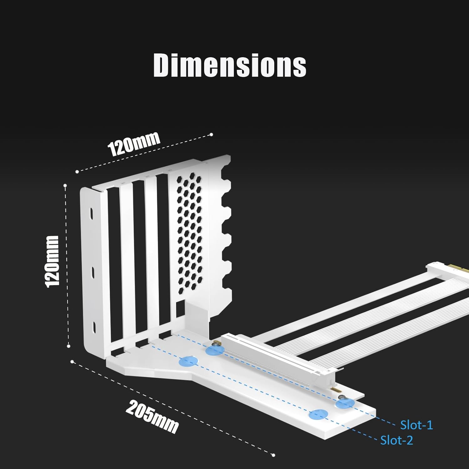 GLOTRENDS Vertical Graphics Card Support Bracket Gen 5 with 180mm PCIe 5.0 Riser Cable for 2-slot GPU Vertical Mount, White - حامل كرت شاشة أبيض
