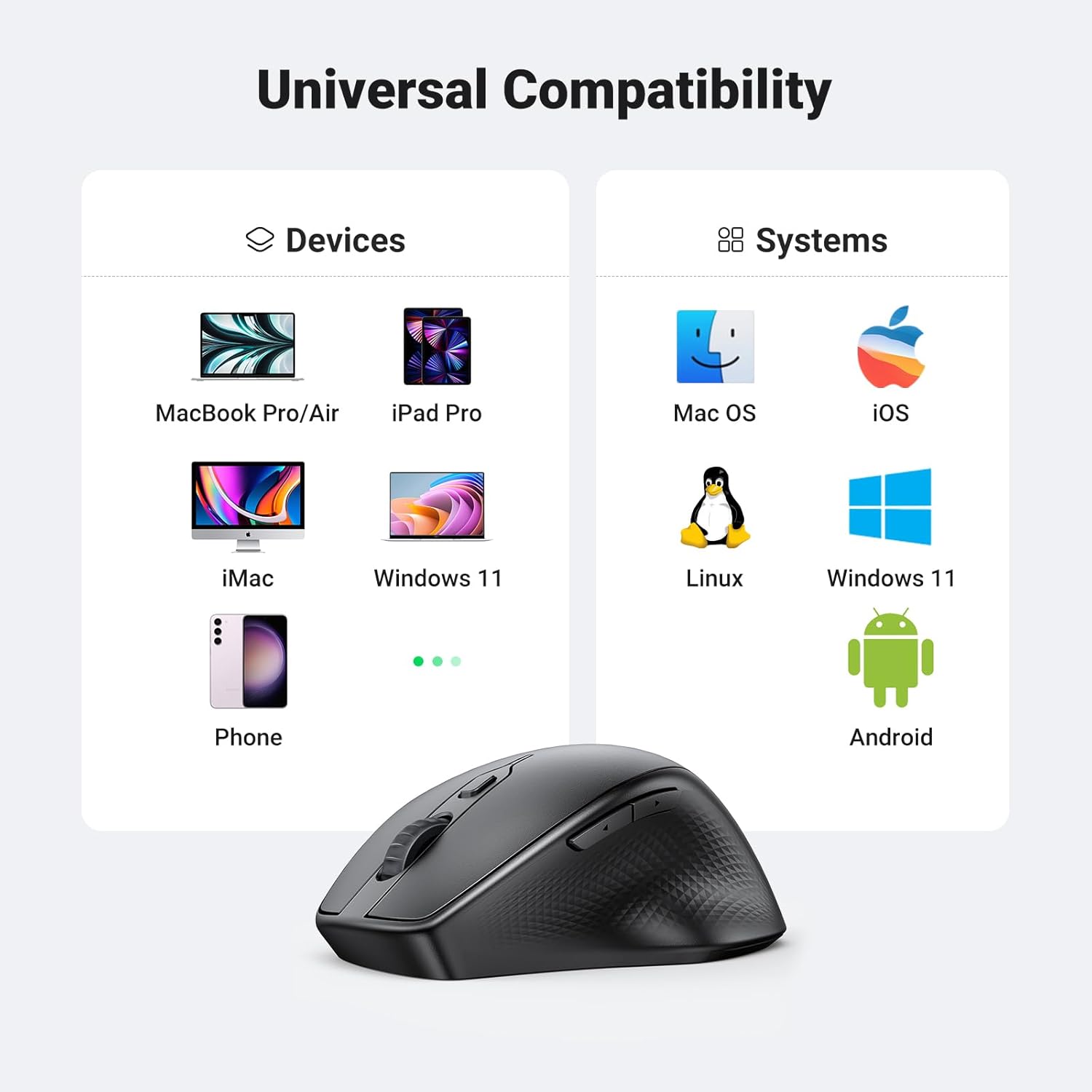 UGREEN Upgraded Ergonomic Warless / Bluetooth 5.0 Mouse Comfortable for Large Sized Hands - ماوس لليد الكبيرة