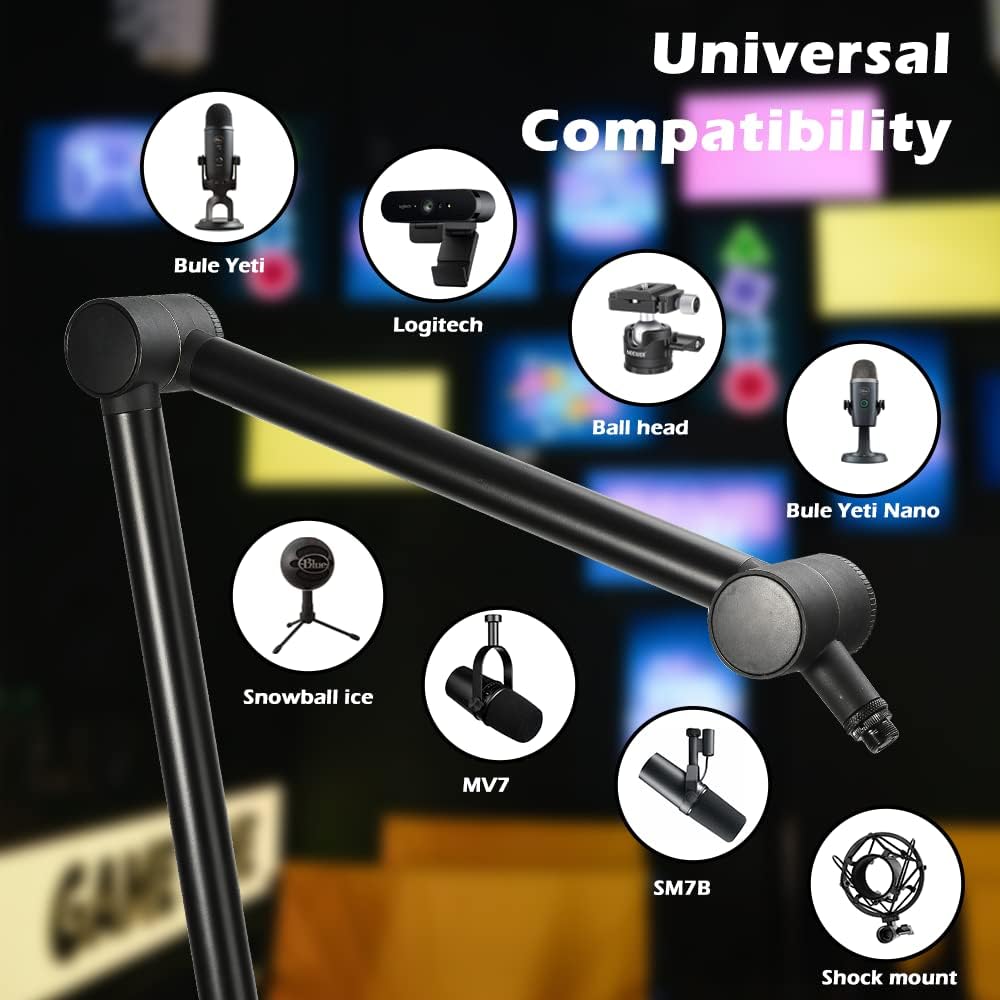 BOMGE Boom Arm Mic Stand - Adjustable Heavy Duty Suspension Boom Scissor Arm Stand with Cable Management Channels, Desk Clamp for Podcasts, Streaming, Gaming, Home Office, Recording -  Bomge-808-B-us black  -ستاند للمايك
