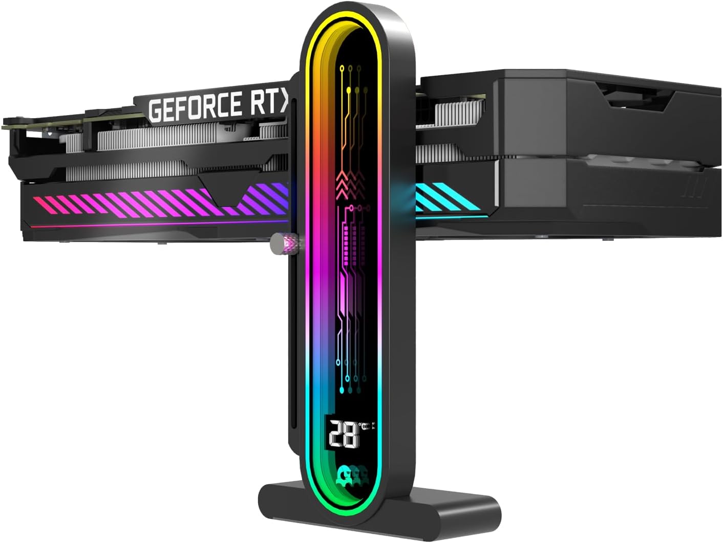 TGDGAMER x GPERHUAN DY7-White ARGB Vertical GPU Holder with Temperature Display, Black - حامل كرت شاشة