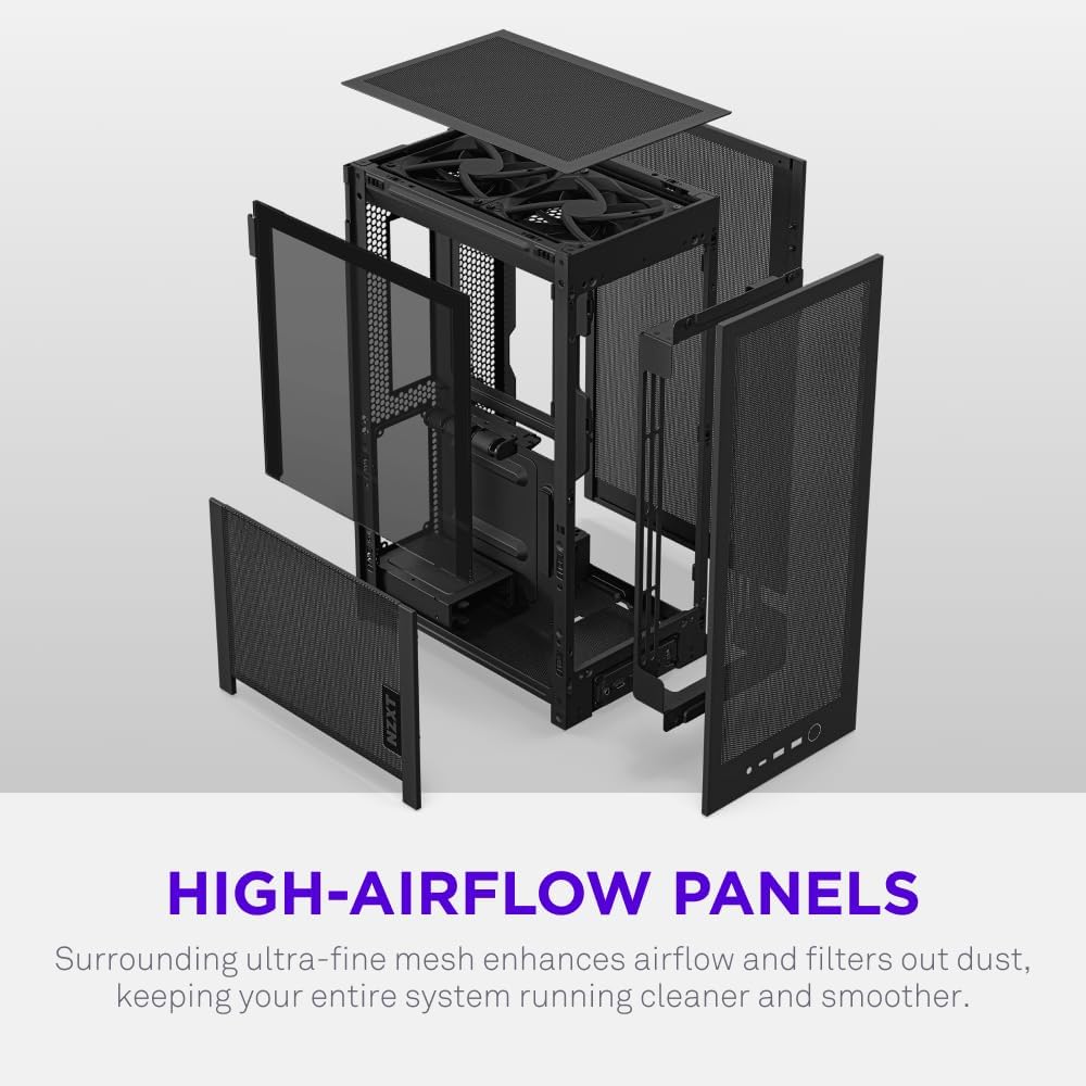 NZXT H2 Flow Mini-ITX Airflow Case – Black, Compact SFF Chassis, Perforated Mesh Front Panel & Tempered Glass - كيس حجم صغير