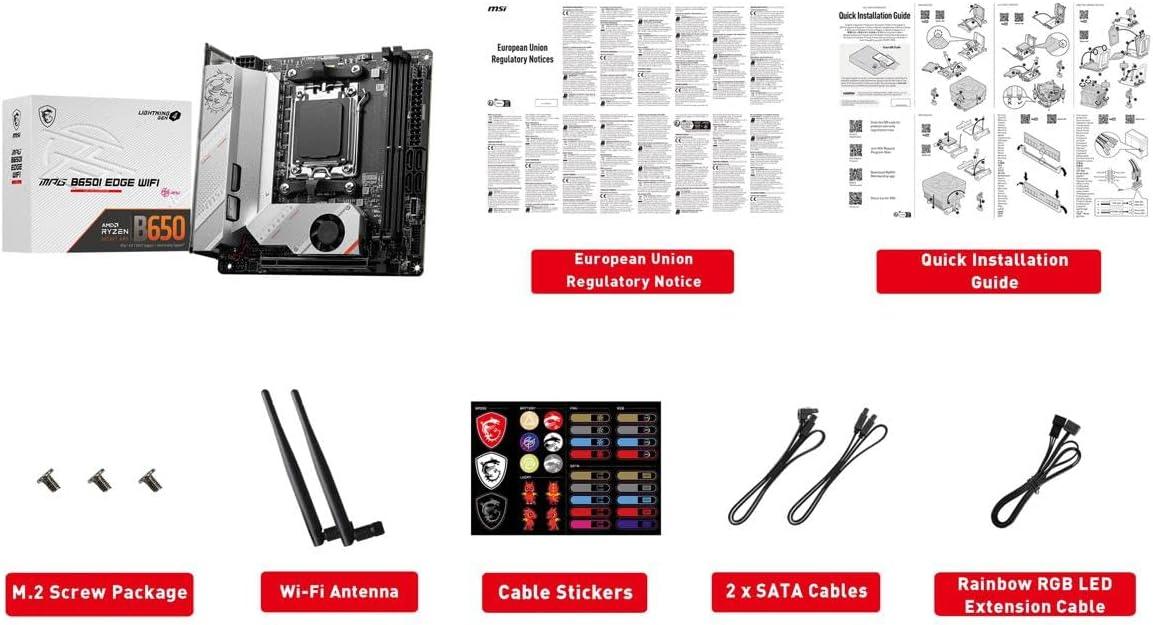 MSI MPG B650I EDGE WIFI, AM5, DDR5 Gaming Motherboard, Mini-ITX White - لوحه ام