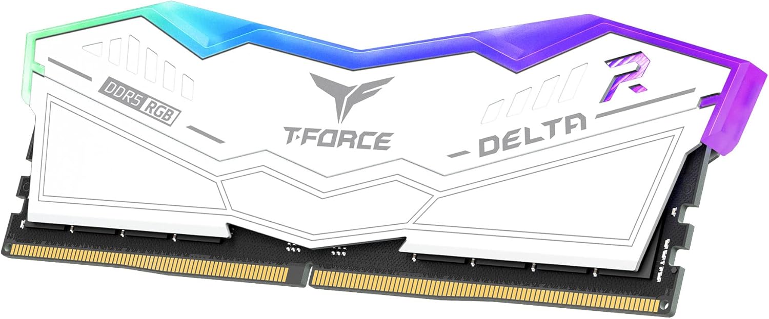 TeamGroup T-Force Delta RGB 32GB (2x 16GB) DDR5 6000 RAM, 38 CAS Latency, Intel XMP 3.0 Chipset, White - رام بيضاء