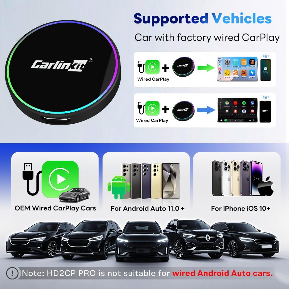 Carlinkit HD2CP Pro Wireless CarPlay & Android Auto Adapter (HDMI Output, 5.8GHz Wi-Fi, Plug & Play) - قطعه لشاشه السياره