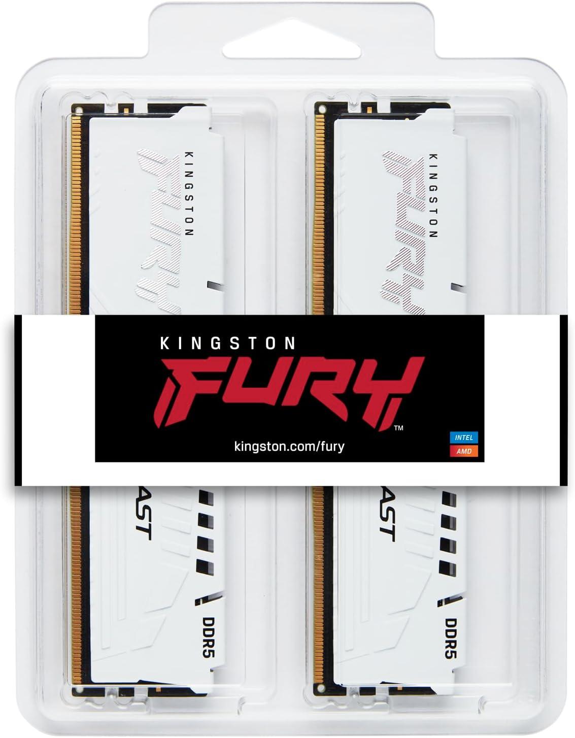 Kingston Fury Beast White 32GB 6000MT/s DDR5 CL30 DIMM (Kit of 2) Desktop Gaming Memory  - رام بيضاء