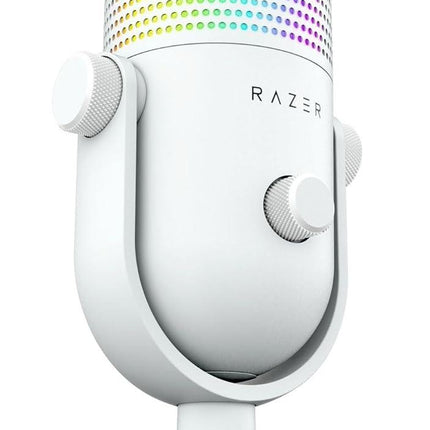 ميكروفون Razer Seiren V3 Chroma RGB USB: إضاءة تفاعلية للبث واللعبة - مستشعر النقر لكتم الصوت - أبيض - مايك الرأس 