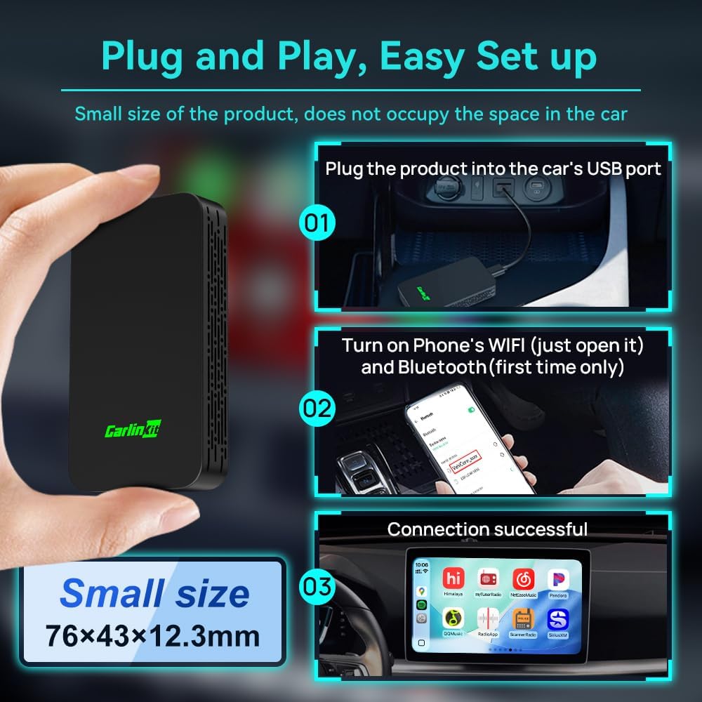 Carlinkit 5.0 2air Wireless CarPlay & Android Auto Adapter (Dual Channel, 5.8GHz Wi-Fi, Plug & Play) - قطعة تحويل الكاربلاي الى لاسلكي