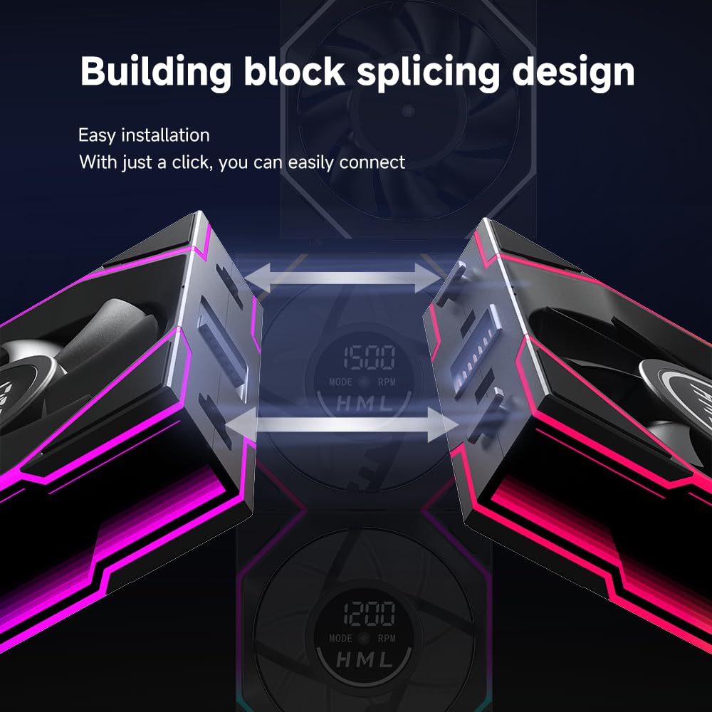 Jungle Leopard Interstellar Digital Fan V4 120mm Case Fan Black-3Pack, Computer Cooling PC ARGB CPU Cooler Daisy Chain Fan - مراوح تبريد مع شاشه