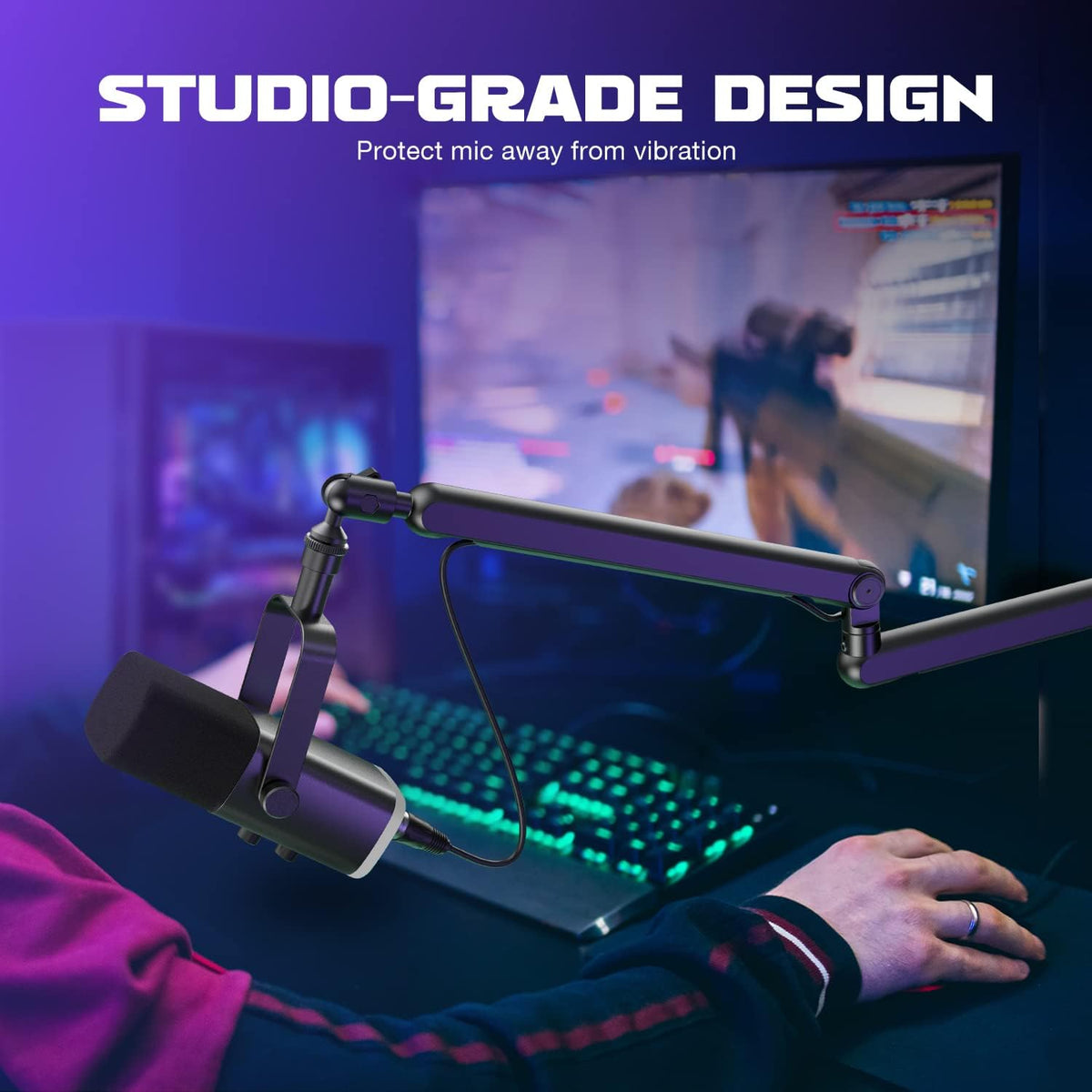 FIFINE BM88 Low Profile Microphone Boom Arm – Heavy-Duty All-Metal Desk Stand, Hidden Cable Management & 360° Rotation - ستاند مايك