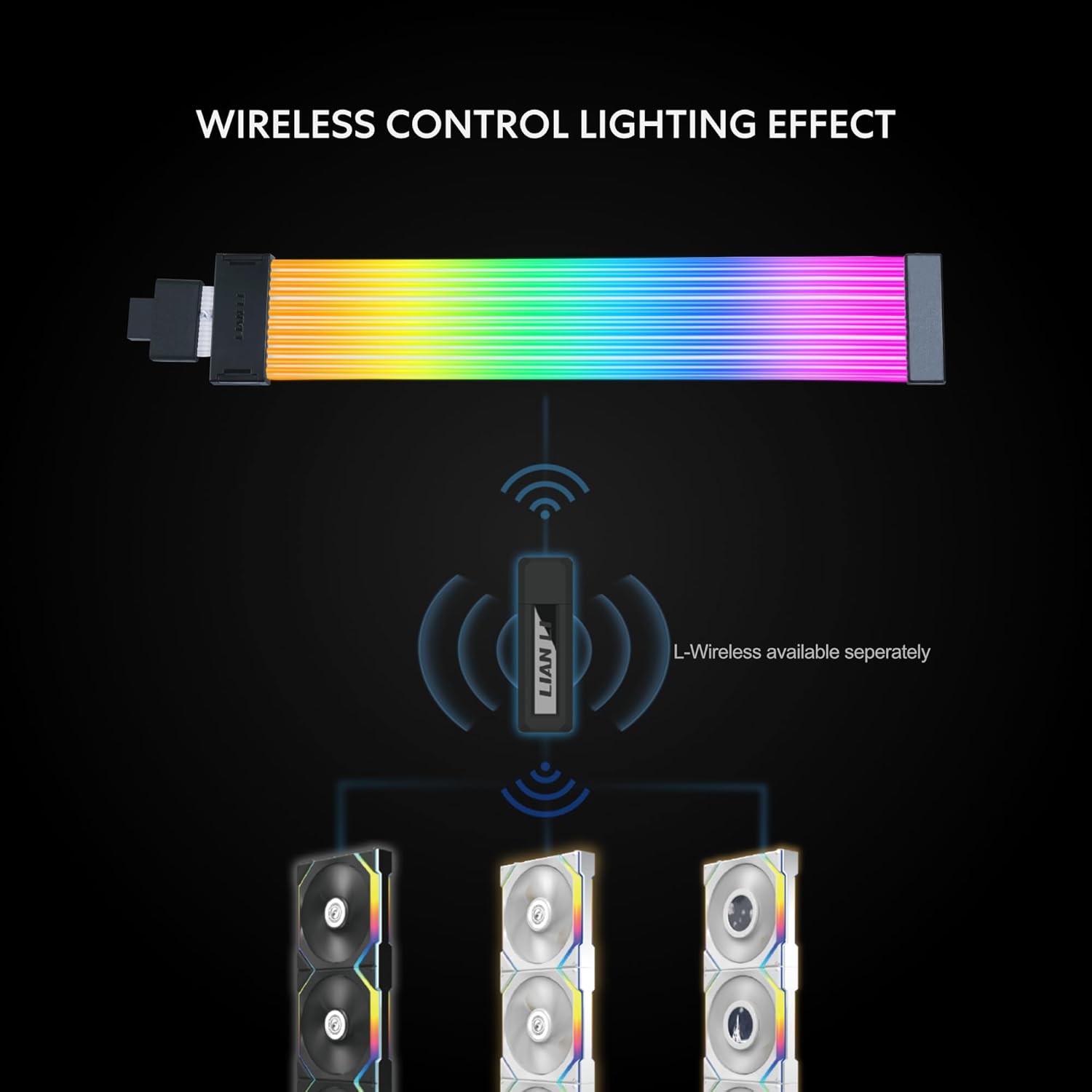 Lian Li Strimer Wireless PW16-121W 2.4GHz Wireless Lighting Control, 370mm (14.56 in) 12 Light | GPU Extension RGB Cable - كيبل اضائه