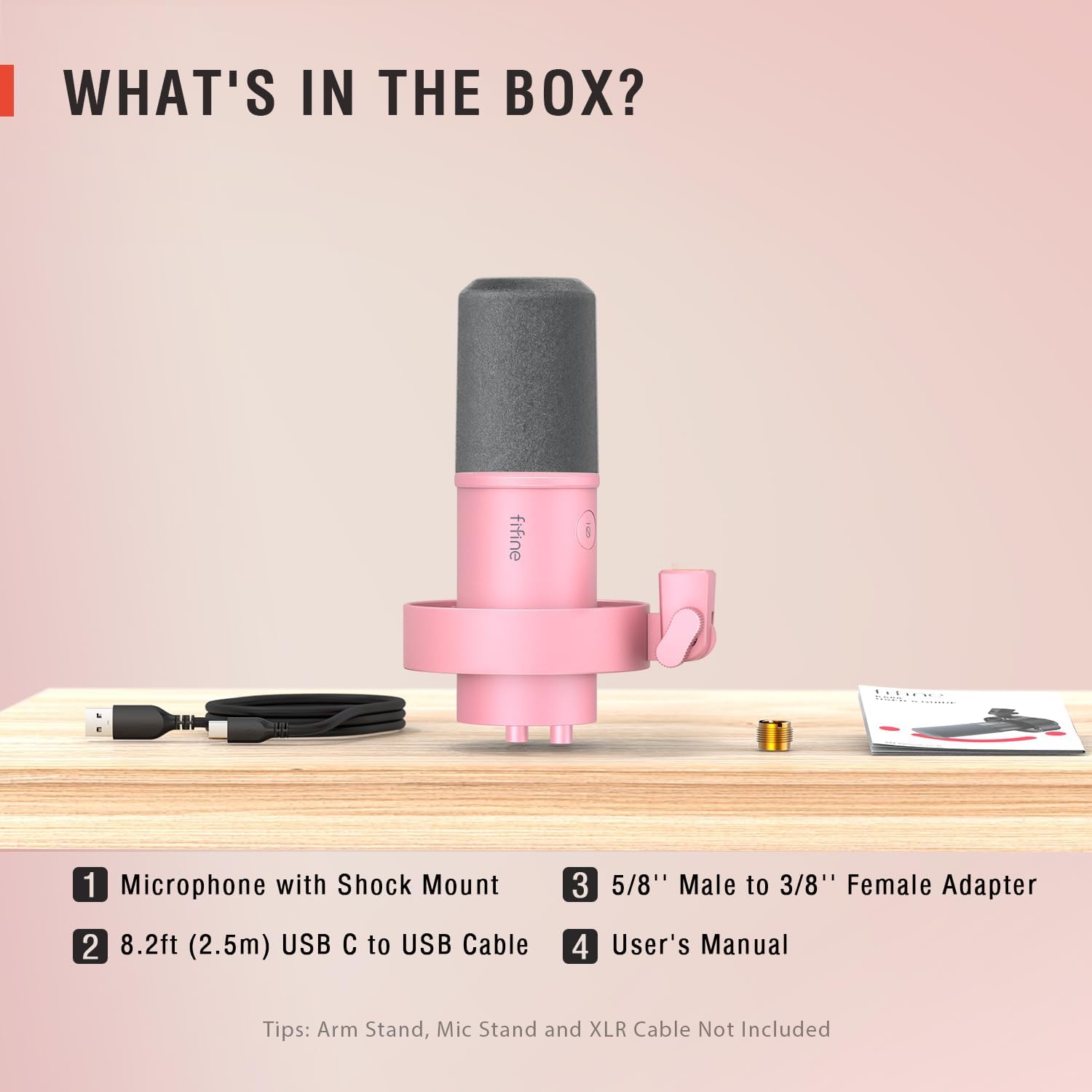 FIFINE XLR/USB Dynamic Microphone, Studio XLR Vocal Podcast Microphone for Recording, USB Streaming Mic with Mute Button, Gain Knob, Headphones Monitoring for Voice-Over, Video-Amplitank K688 Pink - مايك وردي