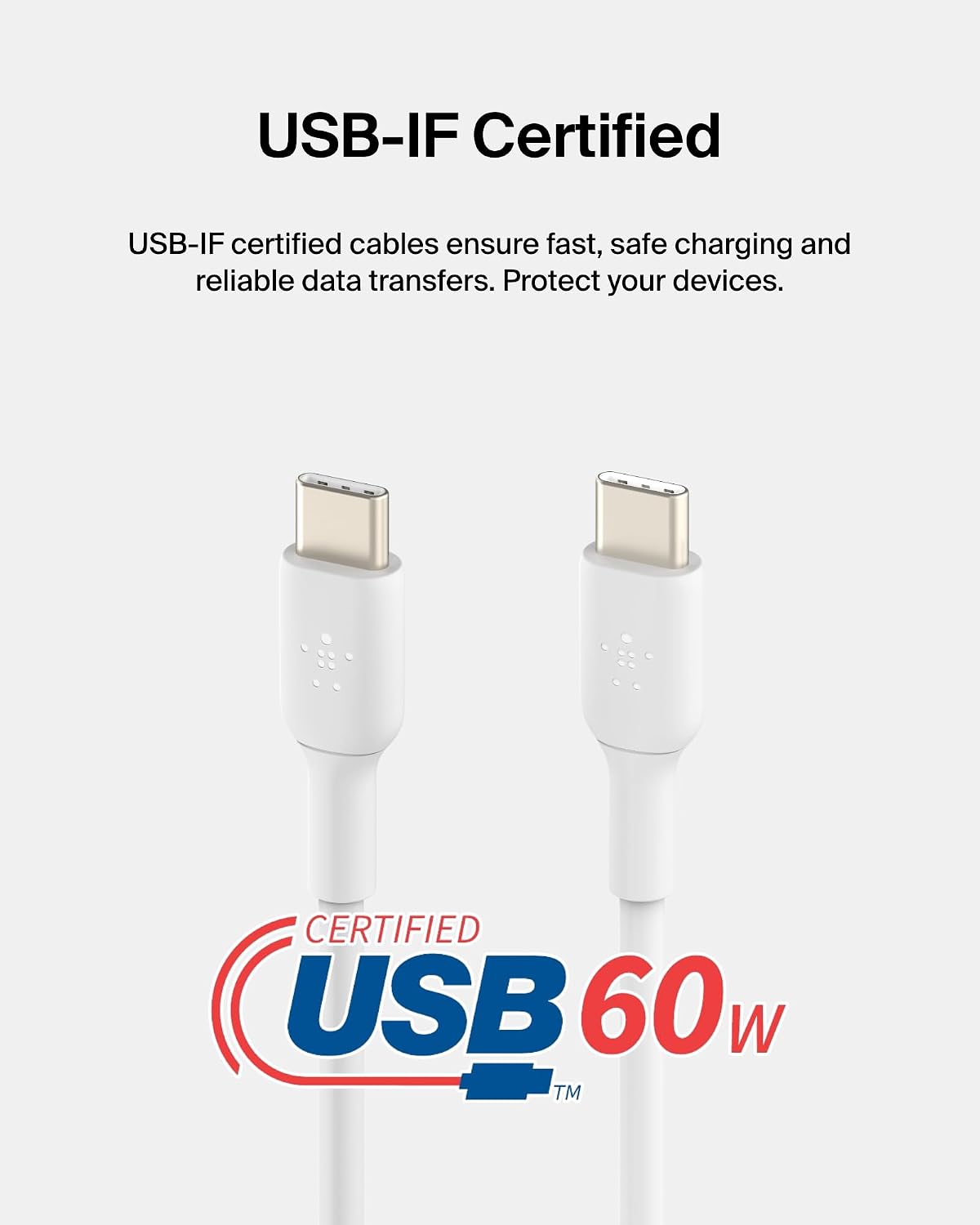 Belkin BoostCharger USB-C to USB-C Fast Charging Cable 2-Pack (3.3ft / 1m) – 60W Power Delivery for All iPhone 17/18, Android & Laptops - كيبل شاحن سريع