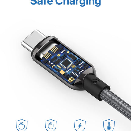 SooPii Data Cable S10CC Grey 1.2M USB C to USB C Charging Fast Charge Cable | LED Display Of Watt | 100W | Nylon Braided - كابل شحن سريع ممتاز بشاشة