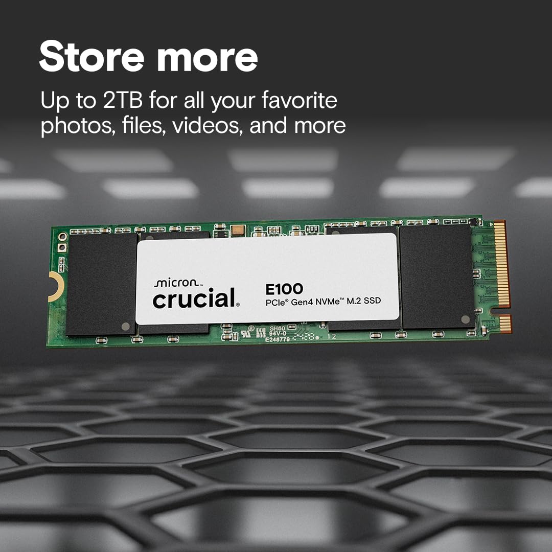 Crucial E100 1TB M.2 NVMe PCIe Gen4 Internal SSD, Up to 5,000MB/s - مساحة تخزين سريعة