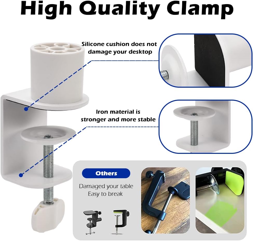 BOMGE Boom Arm Mic Stand - Adjustable Heavy Duty Suspension Boom Scissor Arm Stand with Cable Management Channels, Desk Clamp for Podcasts, Streaming, Gaming, Home Office, Recording -White - ستاند للمايك أبيض