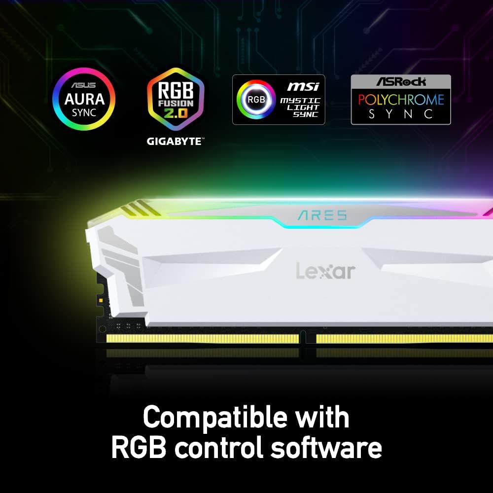 Lexar Ares RAM 32GB (2x16GB) DDR5 6800 MHz, CL32 CAS Latency Support Intel XMP 3.0 and AMD EXPO, White - رام