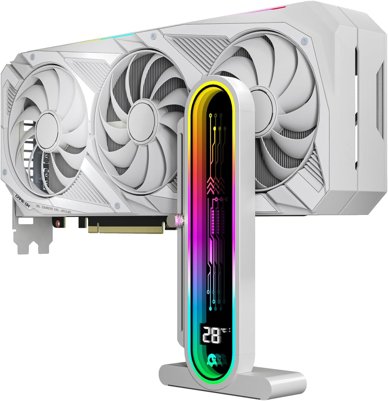 TGDGAMER x GPERHUAN DY7-White ARGB Vertical GPU Holder with Temperature Display, white - حامل كرت شاشة