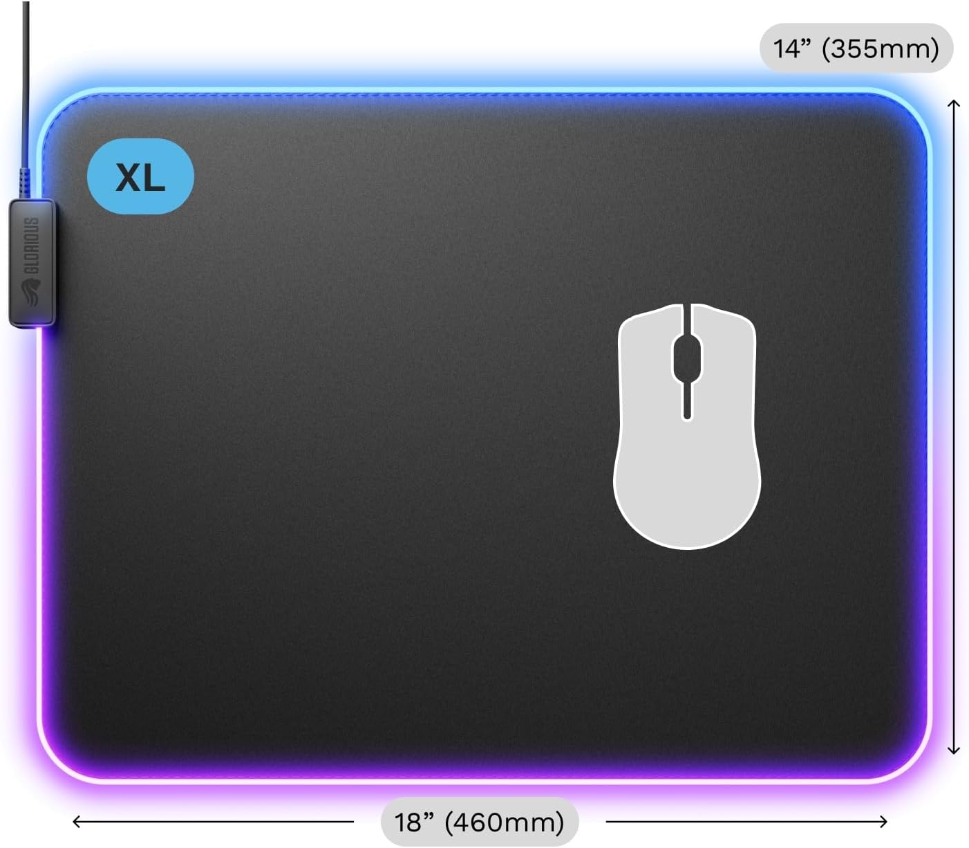 Glorious Mouse Pad GMP 2 GLED - XL 465mm x 355mm x 3mm, RGB - Black - ماوس باد