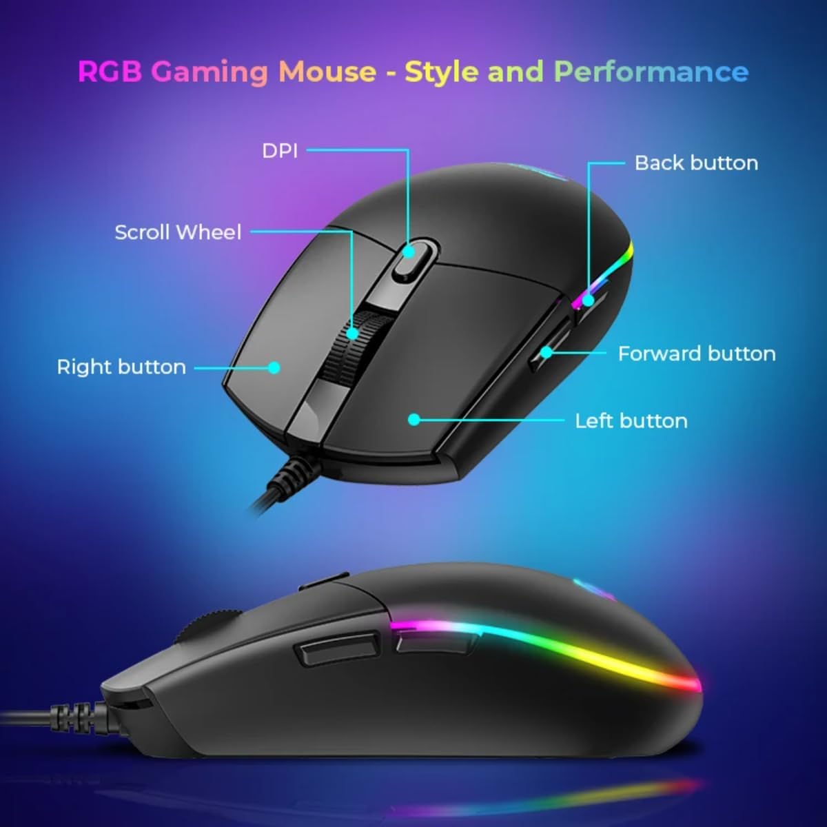 HAVIT 4-in-1 Wired Gaming Combo RGB Backlit Keyboard (114 Keys), 6-Button Mouse (800–2400 DPI), 3.5mm Headset with Mic, Fine-Mesh Mouse Pad – PC, Mac, Laptop Compatible Black - فأرة, حصيرة فأرة, سماعة, لوحة مفاتيح