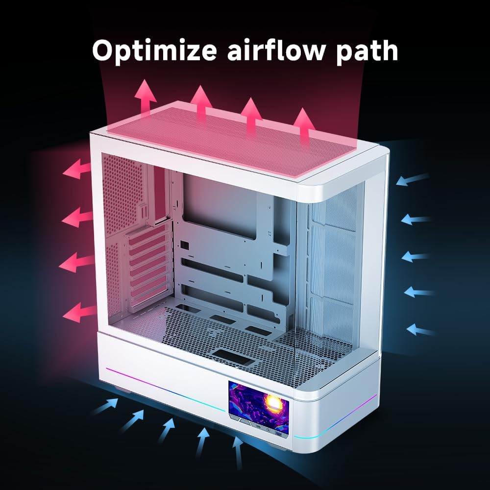 JUNGLE LEOPARD ( AC-02 ) Digital ATX PC Gaming Case with screen, 5.5 Inch Integrated LCD Screen, Mid Tower, Glass Panel white - كيس مع شاشه