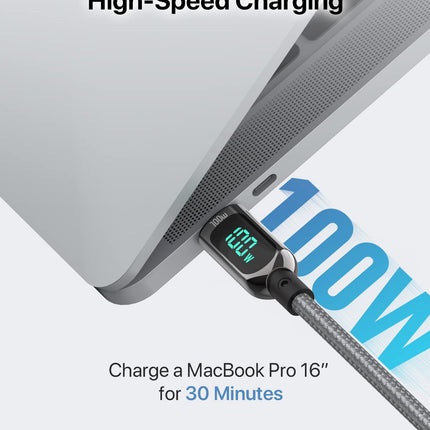 SooPii Data Cable S10CC Grey 1.2M USB C to USB C Charging Fast Charge Cable | LED Display Of Watt | 100W | Nylon Braided - كابل شحن سريع ممتاز بشاشة