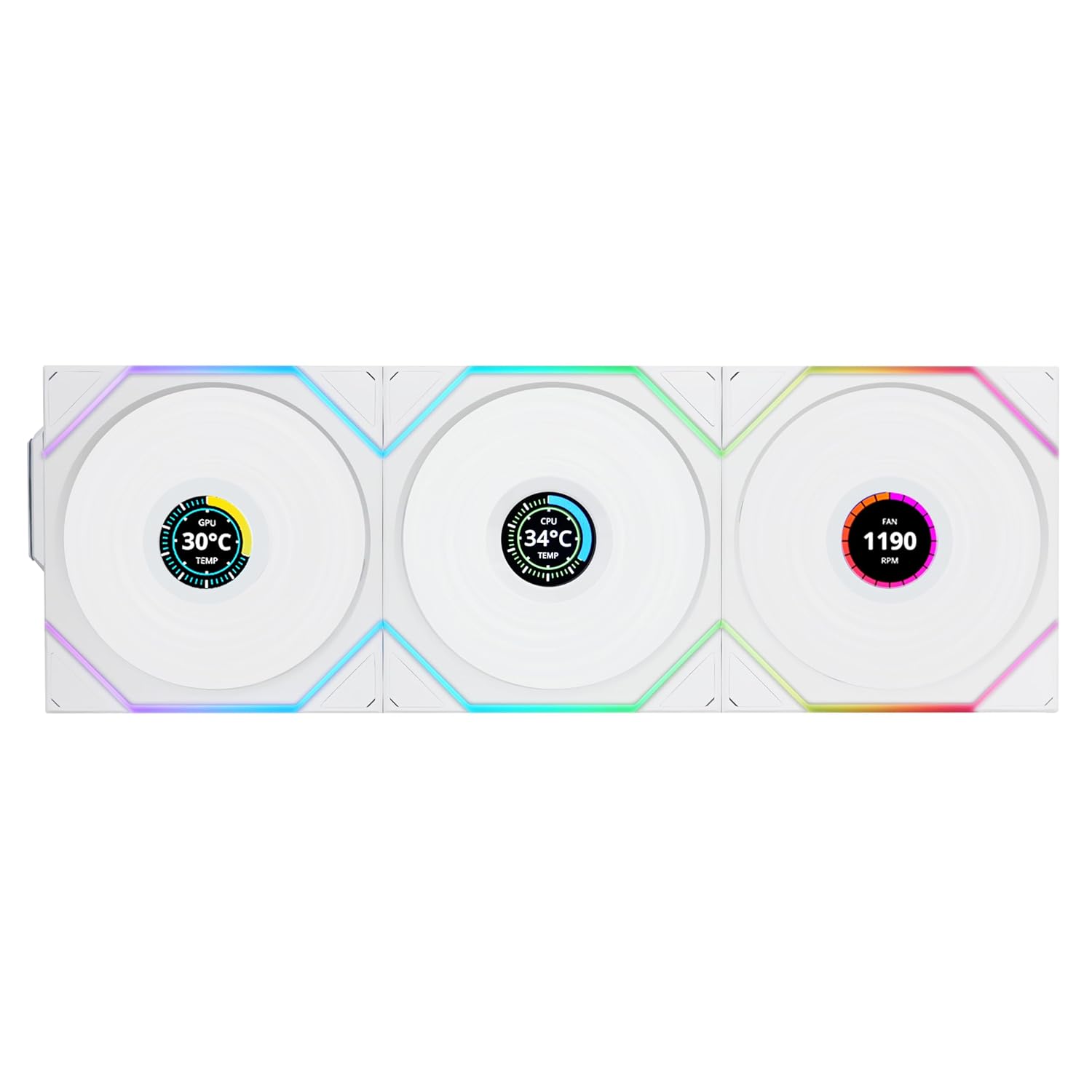 Lian Li UNI Fan TL LCD Wireless 120-Triple Pack-2.4 GHz Wireless RGB Fans with LCD Display White (3 Pack) | مراوح مع شاشه