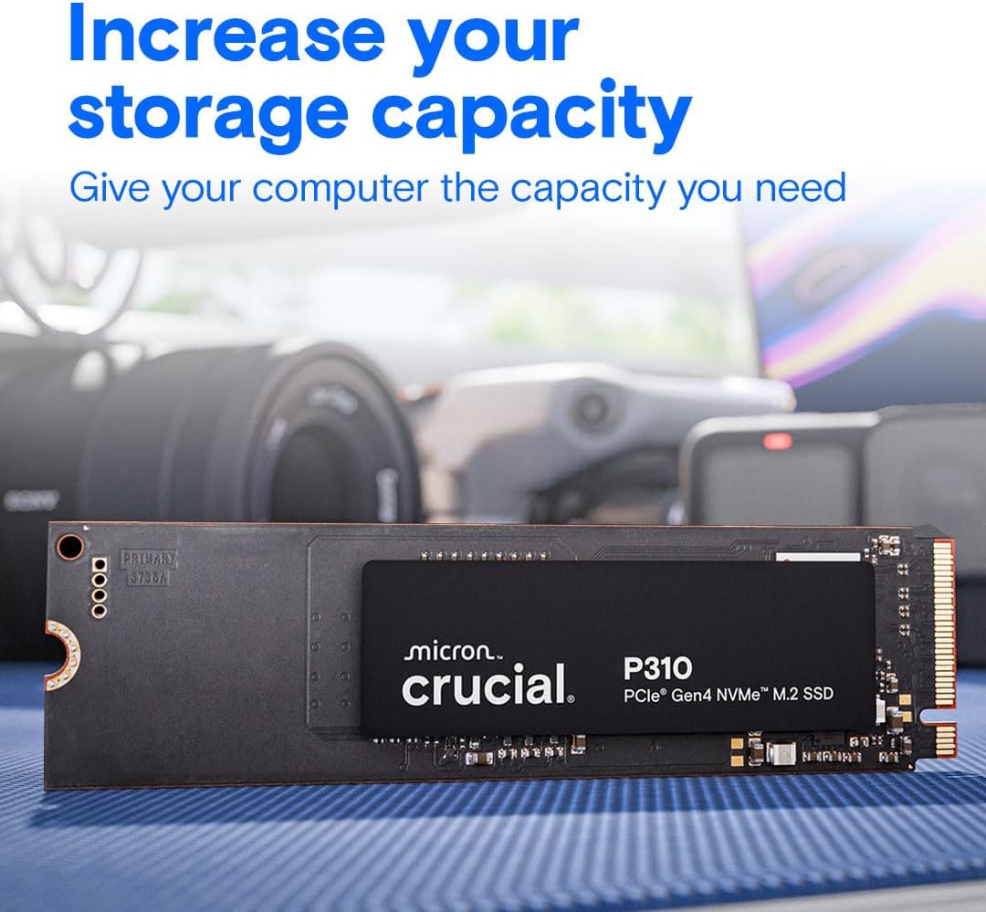 Crucial P310 1TB SSD, PCIe Gen4 NVMe M.2 2280, Up to 7,100MB/s, for Laptop, Desktop (PC), & Handheld Gaming Consoles, Includes Acronis Data Recovery Software, Solid State Drive - تخزين