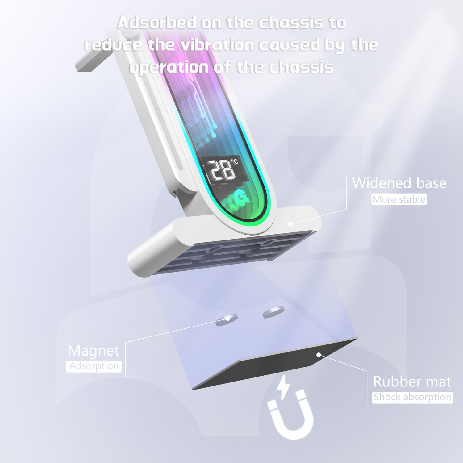 TGDGAMER x GPERHUAN DY7-White ARGB Vertical GPU Holder with Temperature Display, white - حامل كرت شاشة