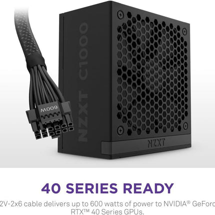 NZXT C1000 GOLD ATX 3.1 1000W 80+ وحدة طاقة منخفضة الضوضاء PSU أسود - مُصنف طاقة أسود ممتاز