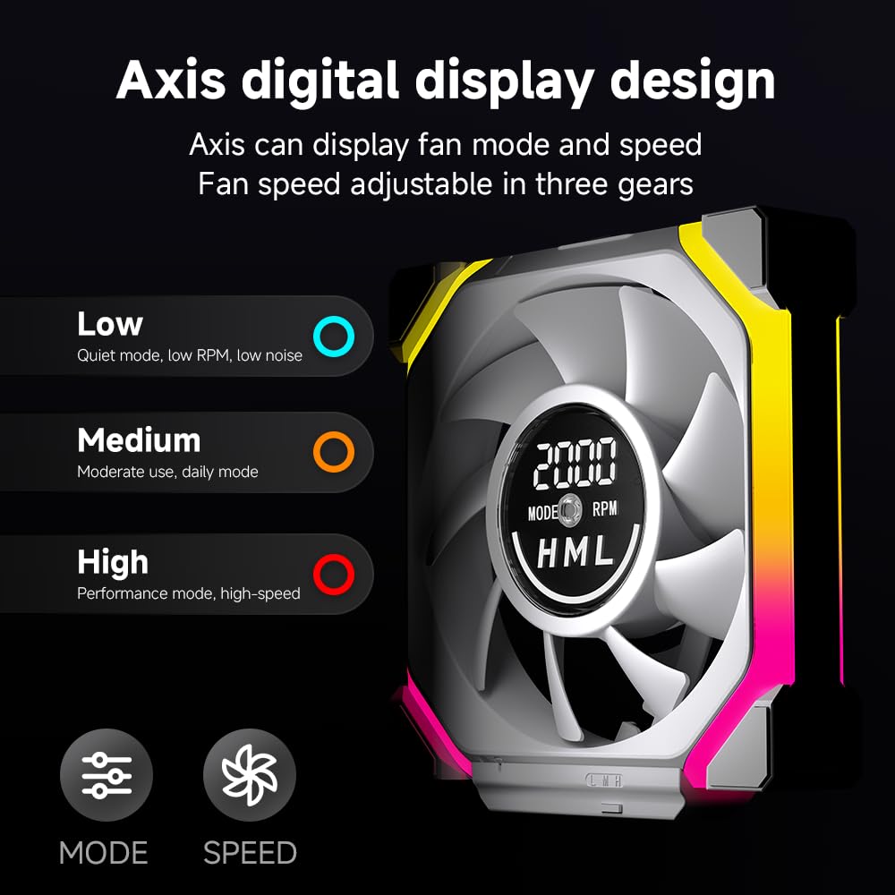 Jungle Leapard Galaxy V2 Dgt 3Pack Fans (Forward / Reverse), 120mm ARGB and PWM Case Fan White - مروحة مع شاشه