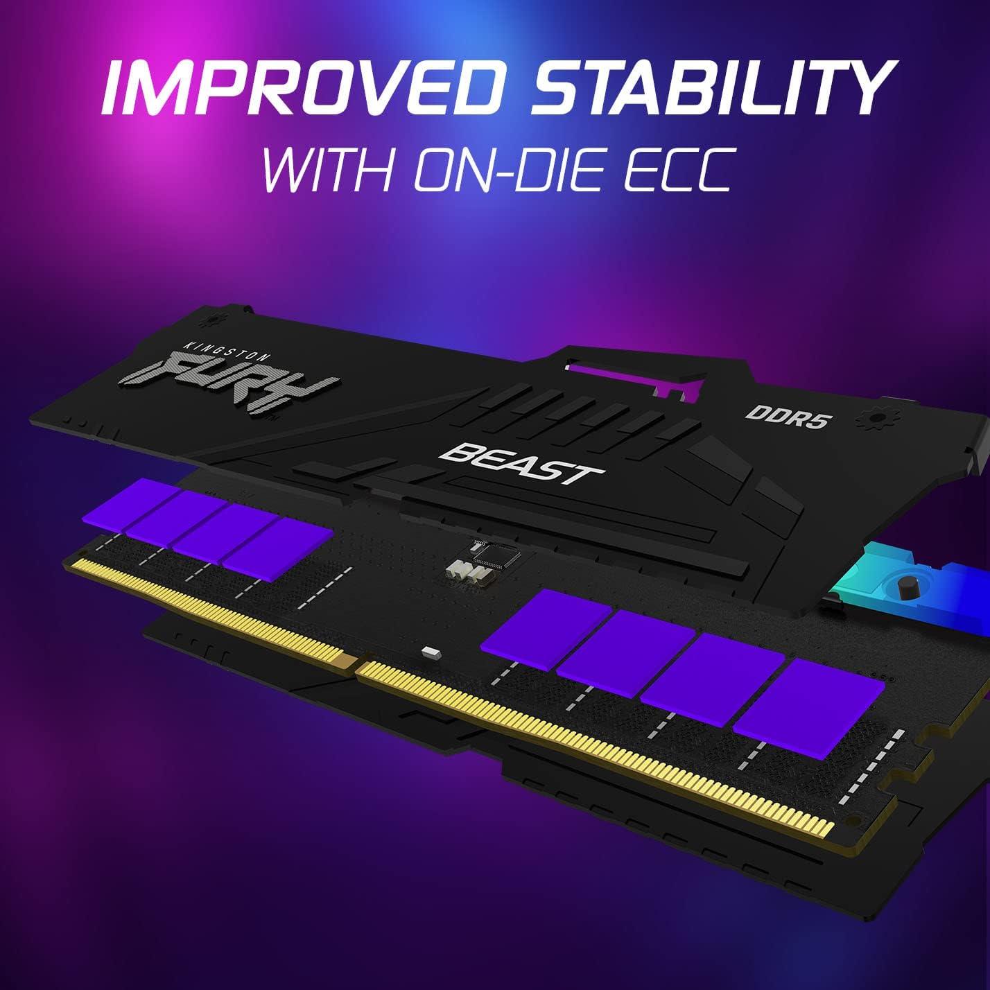 Kingston Fury Beast 64GB (4x16GB) DDR5 6000MT/s CL40 FURY Beast White RGB XMP - الذاكرة العشوائية