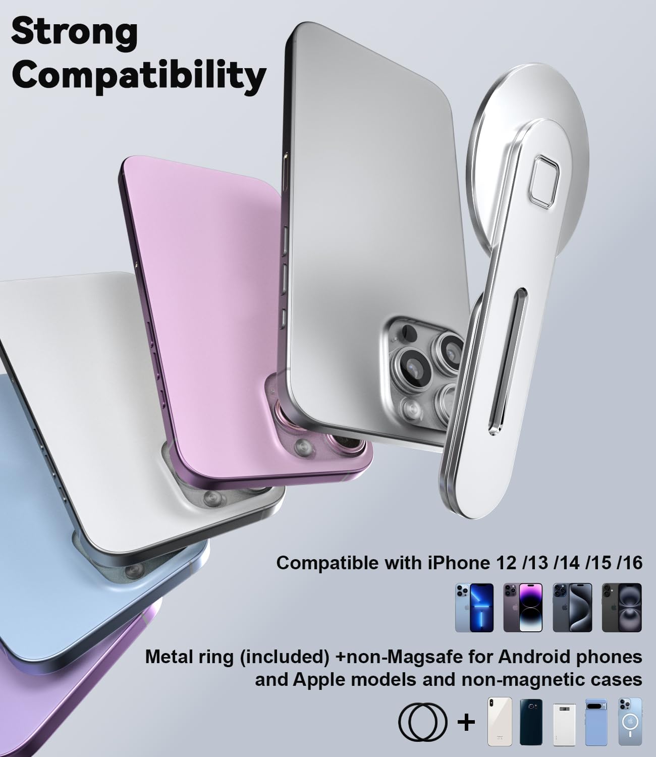Magnetic Phone Holder for Laptop, for iPhone MagSafe, Silver - حامل هاتف