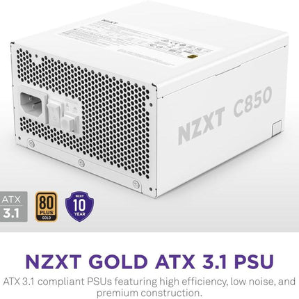 NZXT C850 Gold ATX 3.1 Gold 850W 80+ وحدات PSU منخفضة الضوضاء بالكامل بيضاء - طاقة بيضاء