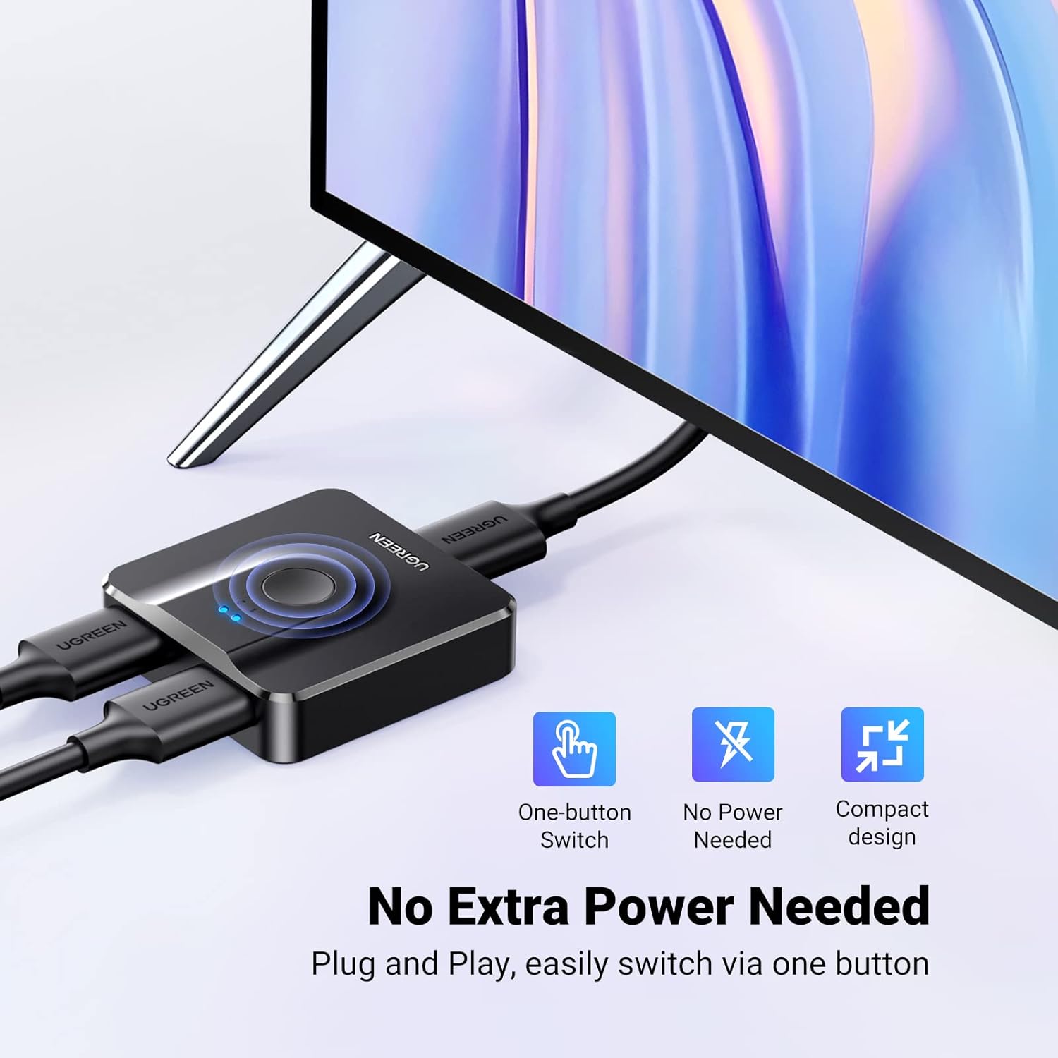 UGREEN 2 IN 1 OUT HDMI Switch, Bi-Directional HDMI Splitter, Easy Switch Selector Support 4K, HDR, 3D, HDCP Compatible for TV Box, PS4, Laptop, PC HDTV Projector, Display Monitor etc - موزع أشاره