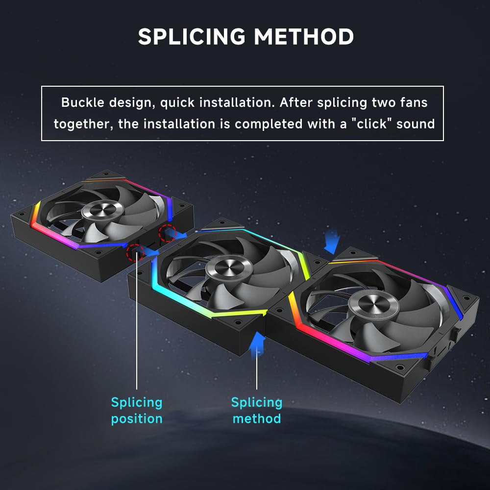 JUNGLE LEOPARD Galaxy Series V2 SR120 Single Fan, 120mm ARGB and PWM Case Fan (Forward / Reverse) Black - مروحة