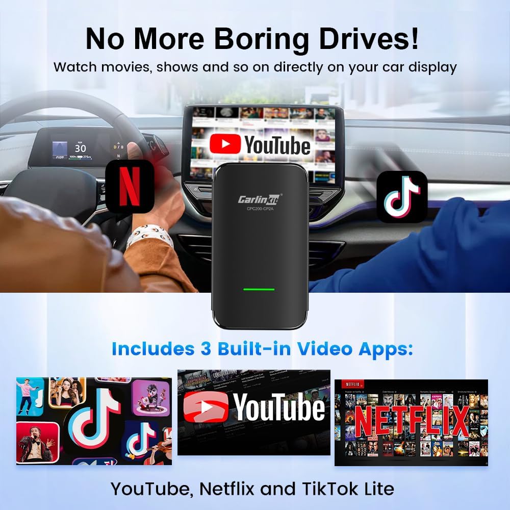 Carlinkit CP2A Pro Adapter – Converts Factory Wired CarPlay to Wireless CarPlay & Android Auto (5.8GHz Dual-Band, USB-A / Type-C) - قطعة تحويل الكاربلاي الى لاسلكي
