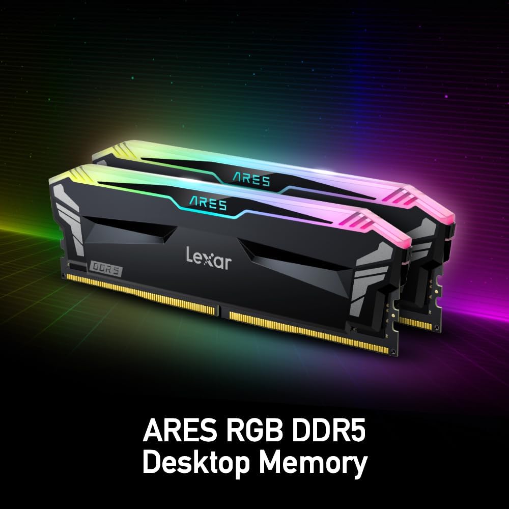Lexar ARES RGB 32GB (2x16GB) DDR5 RAM 6400MHz CL32 Desktop Memory - Intel XMP 3.0 (Black) - رام