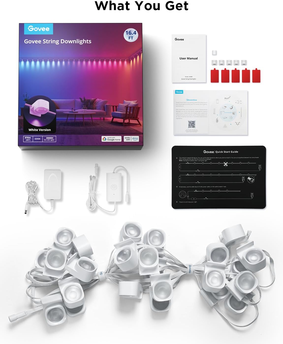 Govee RGBIC String Indoor Downlights 5m (H608A) – Cuttable Smart Wall-Washing Downlight Strip with App & Music Sync - إضاءة